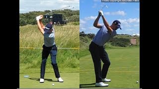 Justin Thomas golf swing  Long Iron faceon amp downtheline July 2017 [upl. by Cohbath]